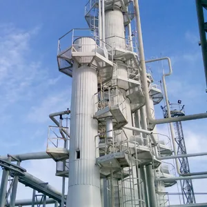 Industrial distillation column used for large-scale separation of chemical mixtures