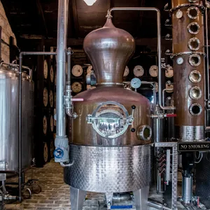 Copper still used for alcohol distillation in an industrial distillery