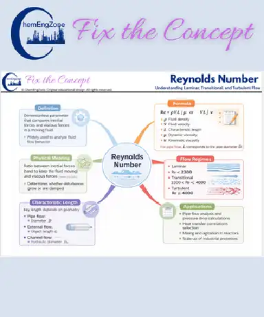 Reynolds Number Equation– educational infographic on fluid dynamics and flow regimes (laminar, transitional, turbulent)